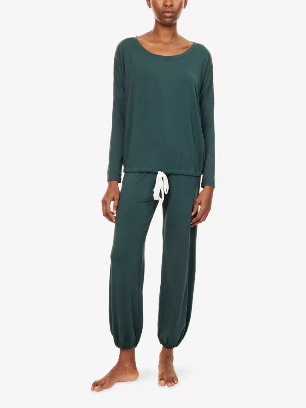Eberjay Gisele Tencel Modal Slouchy Long Sleeve Cinched PJ Set Green Size Large